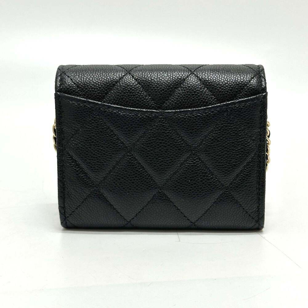 CHANEL Authentic Black Caviar Leather Logo Pochette Wallet - Picture 2 of 13